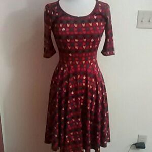 LuLaRoe Red and Black Patterned Fit & Flare Dress